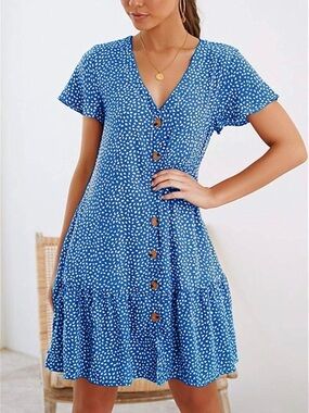 New (no tags) Women’s M polka dot button up v-neck loose fit dress